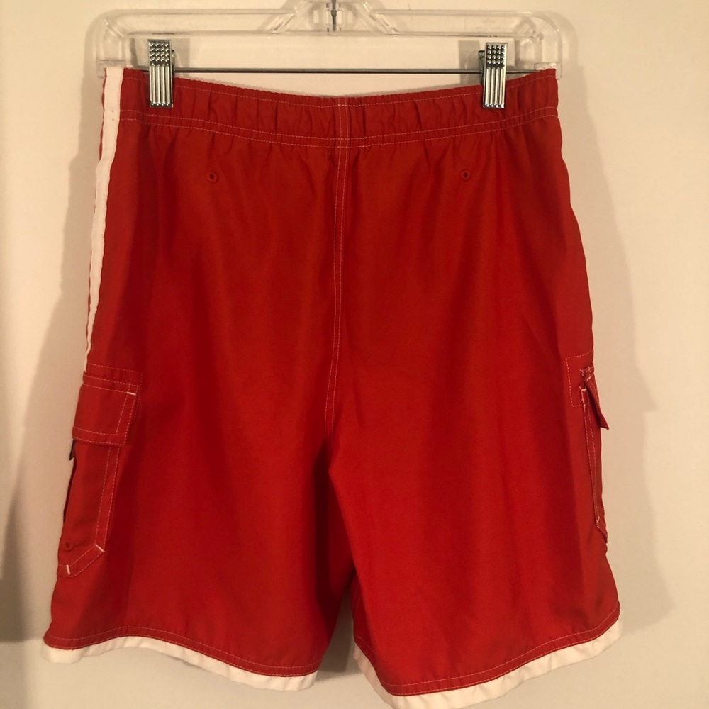 Beach Rays Swim Trunks Boys Red w White side Stripes - Picture 2 of 3